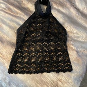 Bebe halter top with lace overlay